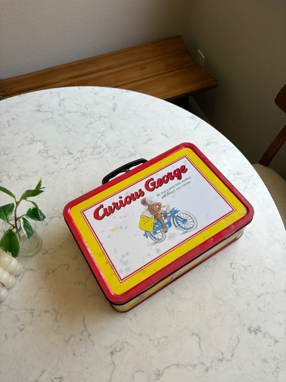 Vintage Curious George Yellow & Red Tin Lunchbox Large